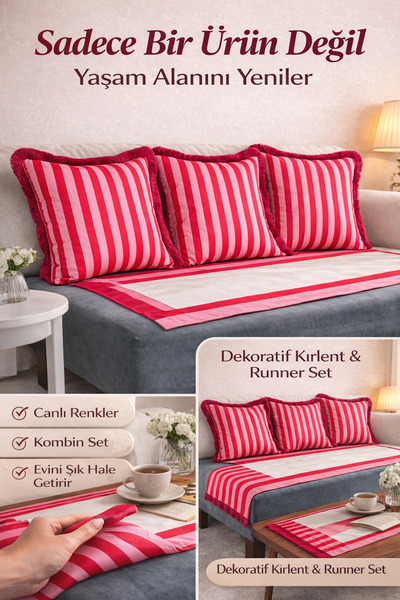 KEDİ Kırlent kılıfı 3 adet ve runner Set PİP A