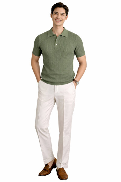 ModaYaren Men's Polo Collar T-Shirt with Snap Detail Corded Fabric - C1T-1239