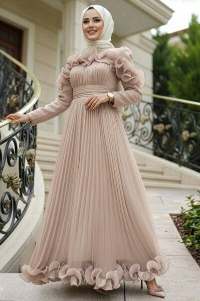 N.S NEVA STYLE Βραδινό φόρεμα με βολάν και πέτρινη διακόσμηση 55691TAS