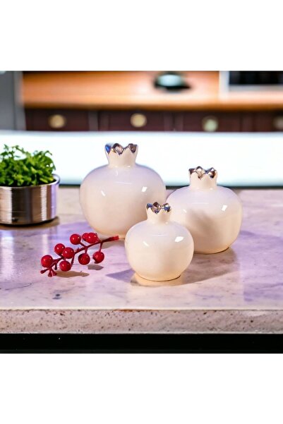 Decorandmore Dekoratif Seramik Nar Seti Kırık Beyaz