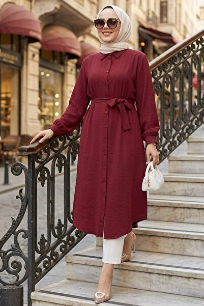 N.S NEVA STYLE Μπορντό Τουνίκ Τζινάκι με κουμπιά 32172BR