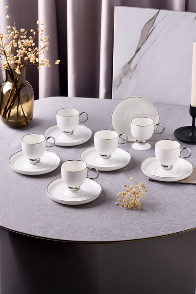 Aryıldız Margaux Platin 12 Parça 6 Kişilik Porselen Kahve Fincan Takımı - 90 ml