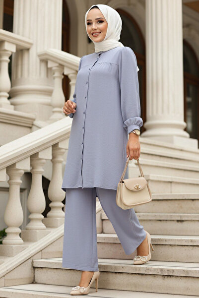 N.S NEVA STYLE Γκρι Τεσσεττούρ με κουμπιά, Διπλό Σετ 12172GR