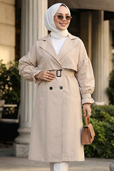 N.S NEVA STYLE Μπεζ Τζάκετ Τζαμπάνι με Ζώνη 26421BEJ