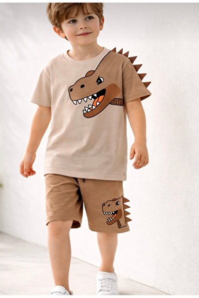 Honey Kids Erkek çocuk dinazor desen şortlu alt üst takım