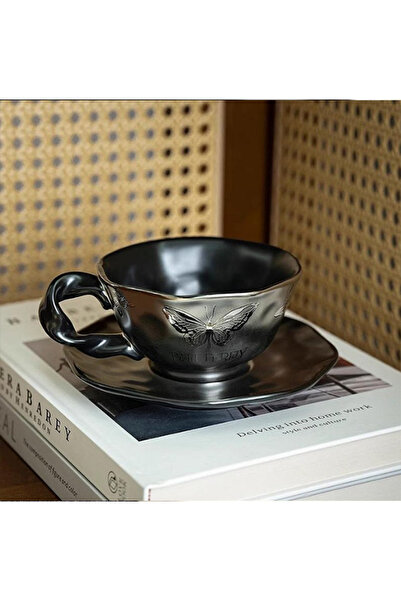 Generic Elegant Coffee Cup and Saucer - Blue and Yellow Floral Ceramic Cup an...