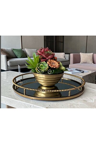 zepce design Dekoratif Yuvarlak Eskitme Tepsi jardinyer aynalı ev aksusuarı d...