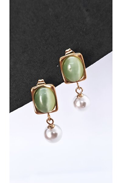 Serenity Opal Stone Square Figure Pearl Steel Earrings
