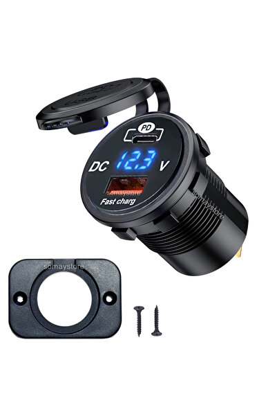 SomayStore Pano Tip Voltmetreli Usb Type-C Soketi 12-24v Çerçeveli K2