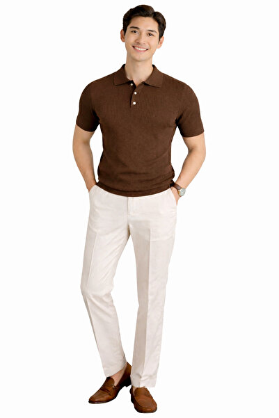 ModaYaren Men's Polo Collar T-Shirt with Snap Detail Corded Fabric - C1T-1239