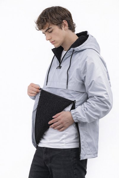 OHM OHEPMODA Slim Fit Fur Lined Kangaroo Pocket Men's Raincoat Coat