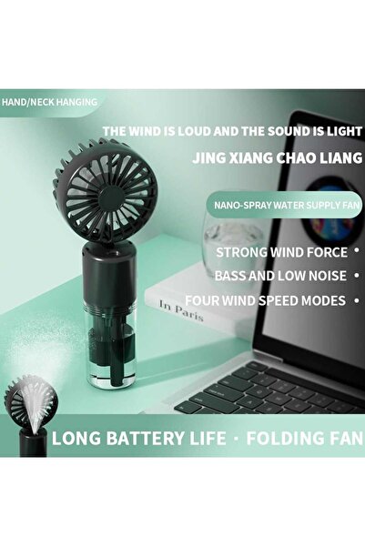 JUNGLEE Mor Mini Fan Şarjlı El Fanı Su Püskürtmeli Mini Klima Fan Vantilatör