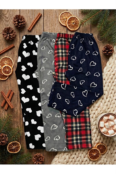 Modaley Giyim Γυναικείες χειμερινές πιτζάμες από φλις - Σετ 4 τεμαχίων - Ζεστ...