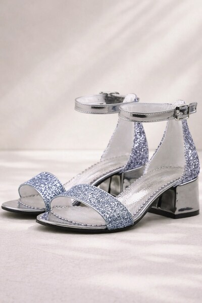 Sarıkaya Pantofi de seara pentru fete Elsa Platinum Glitter cu toc gros