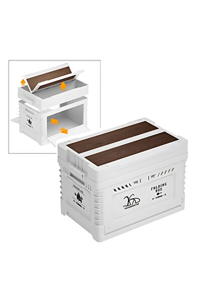 AutoFamily AUTO FAMILY Outdoor Collapsible Camping Folding Storage Box 35L, Foldable Plastic Storage Box, White