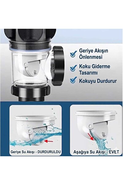 DUHALINE Koku Önleyici Yeni Nesil Körüklü Lavabo Sifonu Altı Hortumu Çift Yönlü Gider Borusu Evye Alt Takımı