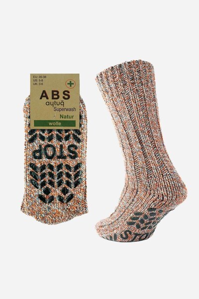 Aytuğ Men's Merino Wool Cold Blocker Winter Non-Slip Sole Socks Orange