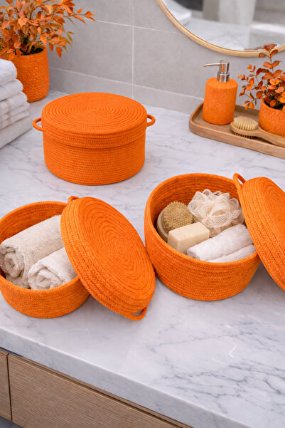 MaVaux Σετ Καλάθια με Σχοινί 3 τεμαχίων Mira με Κάλυμμα, Διακοσμητικός Οργανω...