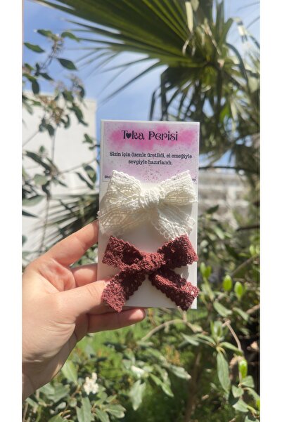 Toka Perisi Baby Dantel Saçı Acıtmayan Bebek Toka Seti Beyaz-Kahverengi (Az s...