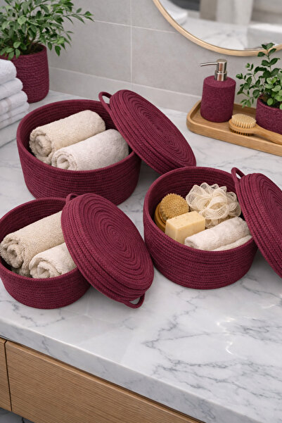 MaVaux Σετ Καλάθια με Σχοινί 3 τεμαχίων Mira με Κάλυμμα, Διακοσμητικός Οργανω...