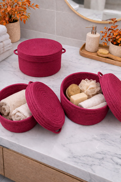 MaVaux Σετ Καλάθια με Σχοινί 3 τεμαχίων Mira με Κάλυμμα, Διακοσμητικός Οργανω...