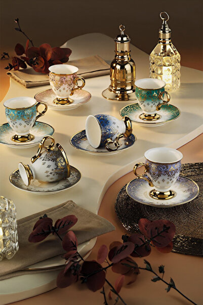 Aryıldız Gonca 12 Parça 6 Kişilik Porselen Kahve Fincan Takımı - 90 ml