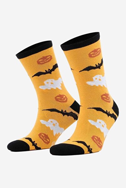 Aytuğ Men's Cotton Halloween Themed Socks Yellow