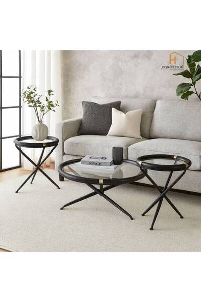 Al Saadah Home طقم شاي زجاجي مع إطار خشبي 2+1