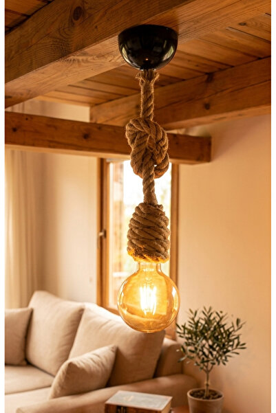 homeartparis Jüt Halatlı Rustik Sarkıt Lamba - 70 cm Dekoratif Bükülebilir > ...