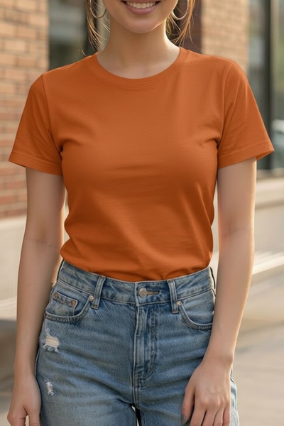 seventh Kadın Turuncu Basic T-Shirt Regular Fit Bisiklet Yaka