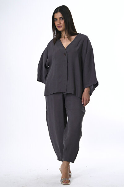 ABBRA Γυναικείο Σετ Παντελόνι Σαλβάρ με Ελαστική Μέση και Ένα Κουμπί