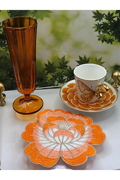 Agbtrend 2 Adet Turuncu Gül Nakışlı Sunum ve Kokteyl Peçetesi 14x13cm
