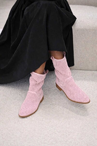 POTEEN Devine Suede Καλοκαιρινές Μπότες με Χαμηλό Τακούνι και Διάτρητο Σχέδιο...