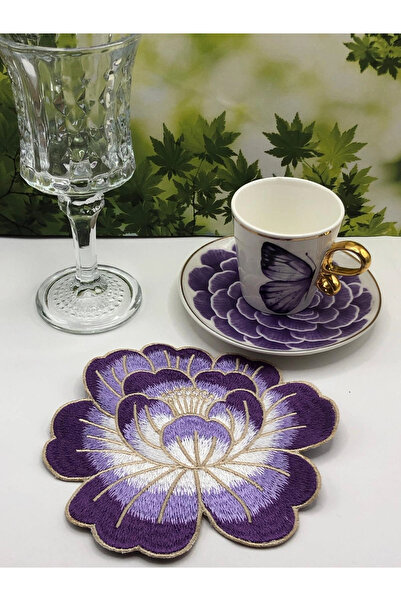 Agbtrend 2 Adet Mor Gül Nakışlı Sunum ve Kokteyl Peçetesi 14x13cm