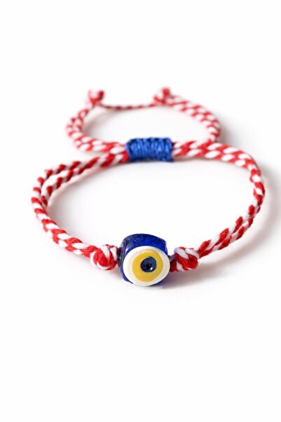 maycollection Blue Glass Evil Eye Bead Red White Martençka Rope Bracelet