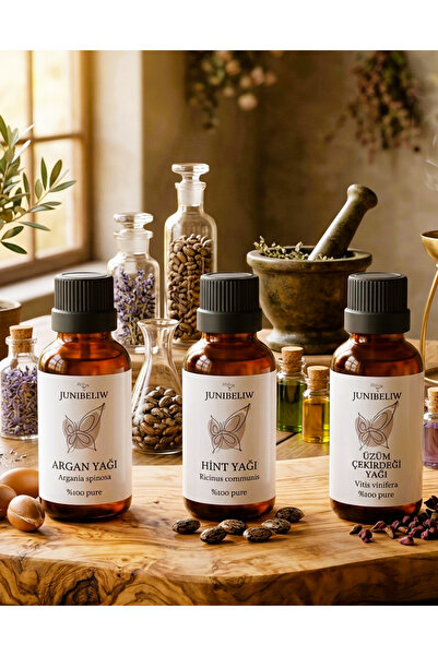 junibeliw Set of 3 Argan Oil 20ml Castor Oil 20ml Sweet Grape Seed Oil 20ml G...