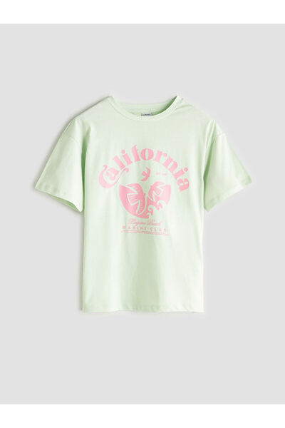 LC Waikiki Nevavm Farkıyla Oval Collar California Printed Girls' T-Shirt