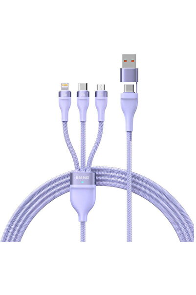 Baseus Cablu USB 3 în 1 Flash Series 2, USB-C + micro USB + Lightning, 100W, ...