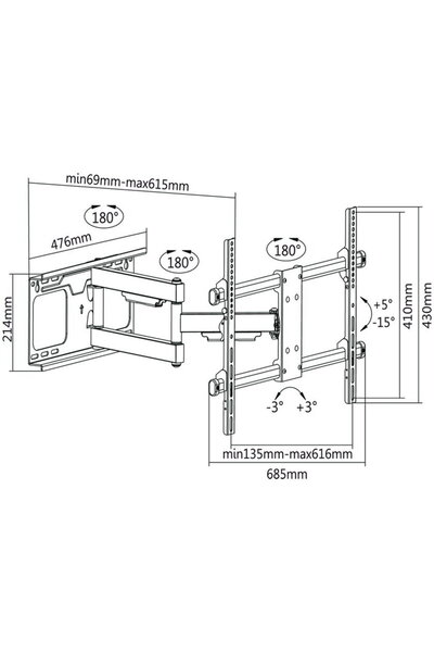 Cabletech Suport TV / Monitor 37-70 "   Black max Vesa 600x400 60kg