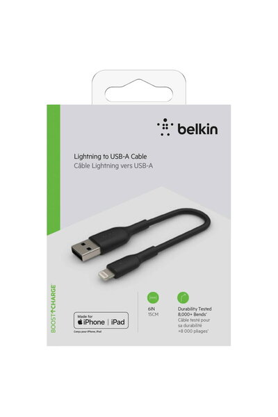 Belkin Cablu Date Lightning to USB-A Cable 15cm, PVC, black, mfi cert.