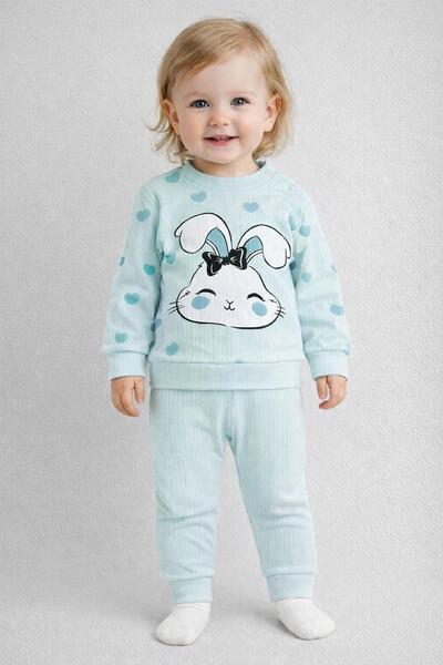 dinamik çocuk Baby Girl/Child Cute Rabbit Patterned 2-Thread 2-Piece Top and ...