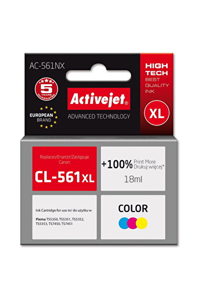 ActiveJet Cartuș de cerneală, compatibil cu Canon CL-561XL, Supreme, 18 ml, c...