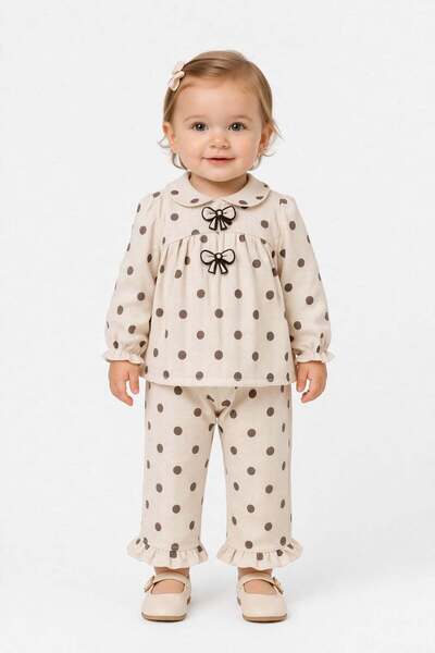 Baby Girl Polka Dot 2-Piece Bottom Top Set Bow Detailed 6-12-18 Months Feast
