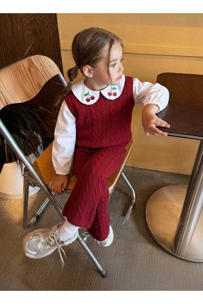 Sweet Luna Girl's red shirt sleeve knitwear set