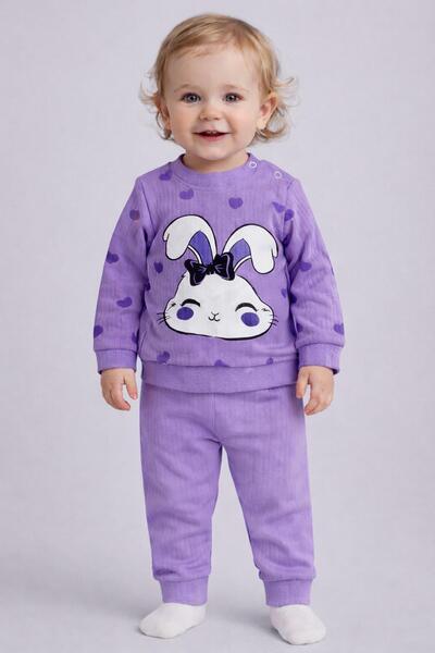 dinamik çocuk Baby Girl/Child Cute Rabbit Patterned 2-Thread 2-Piece Top and ...