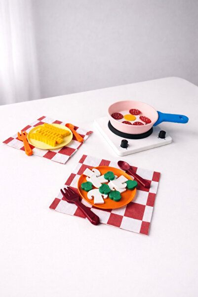 3D PART LAB Oyuncak Tava Seti (Tava, ocak, sucuk, yumurta, biber, mantar, tab...