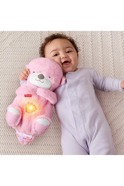 FISHER PRICE Fisher-Price Uyku Arkadaşı Su Samuru, nefes alıp verir gibi hareket eden pembe pelüş bebek oyuncağı ve ses makinesi