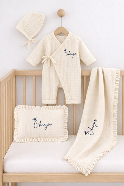 Minytrendy Erkek Bebek 4 Parça Hastane Çıkışı Kimono Tulum Yastık Kılıfı Batt...