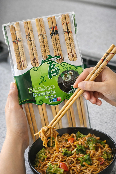 TeknoClass Bambu Chopstick 5 Çift Ahşap Desenli Çin Çubuğu Yıkanabilir Ve Kullanılabilir