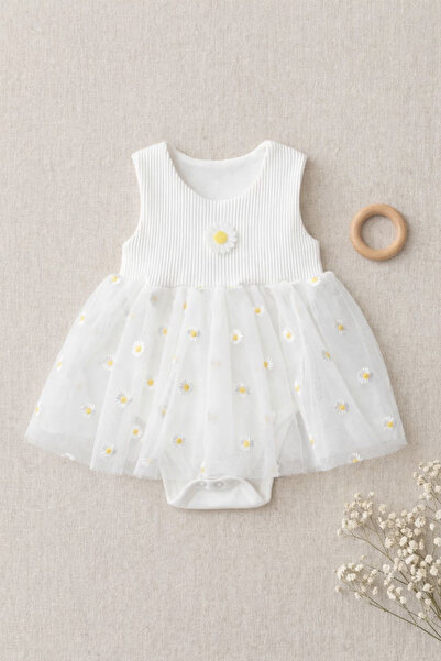 tinitins Newborn Daisy Tulle Badi Dress with Snap Fasteners